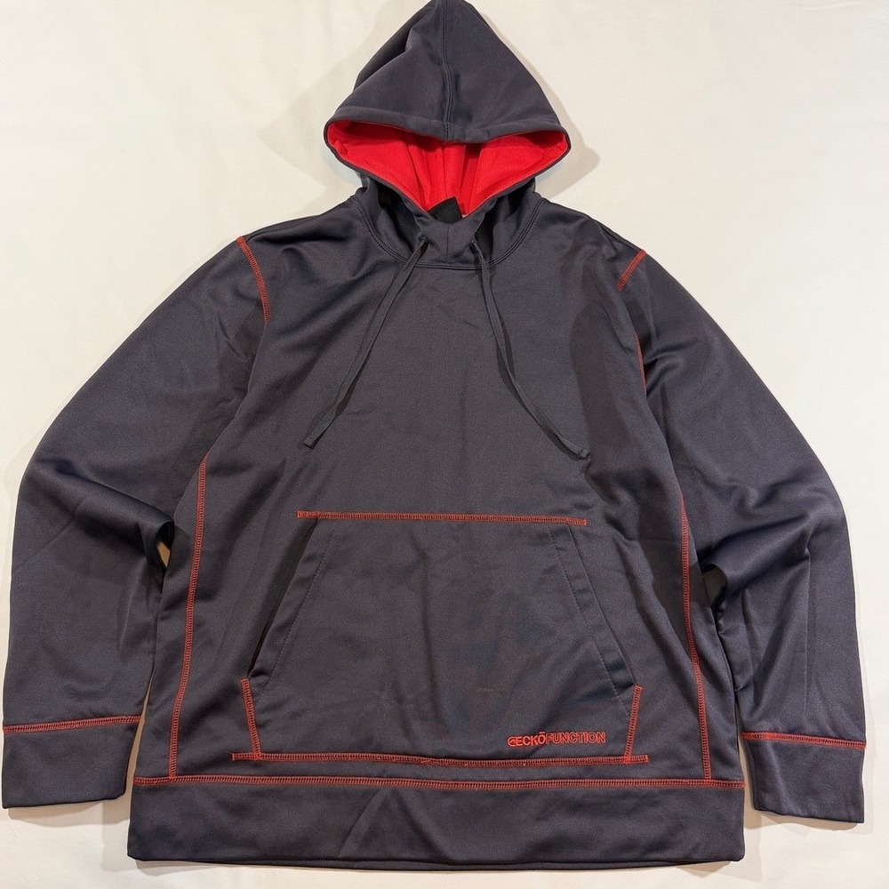 Gecko Function Hoodie Mens Large Grey Red Good Contrast Performance Pullover